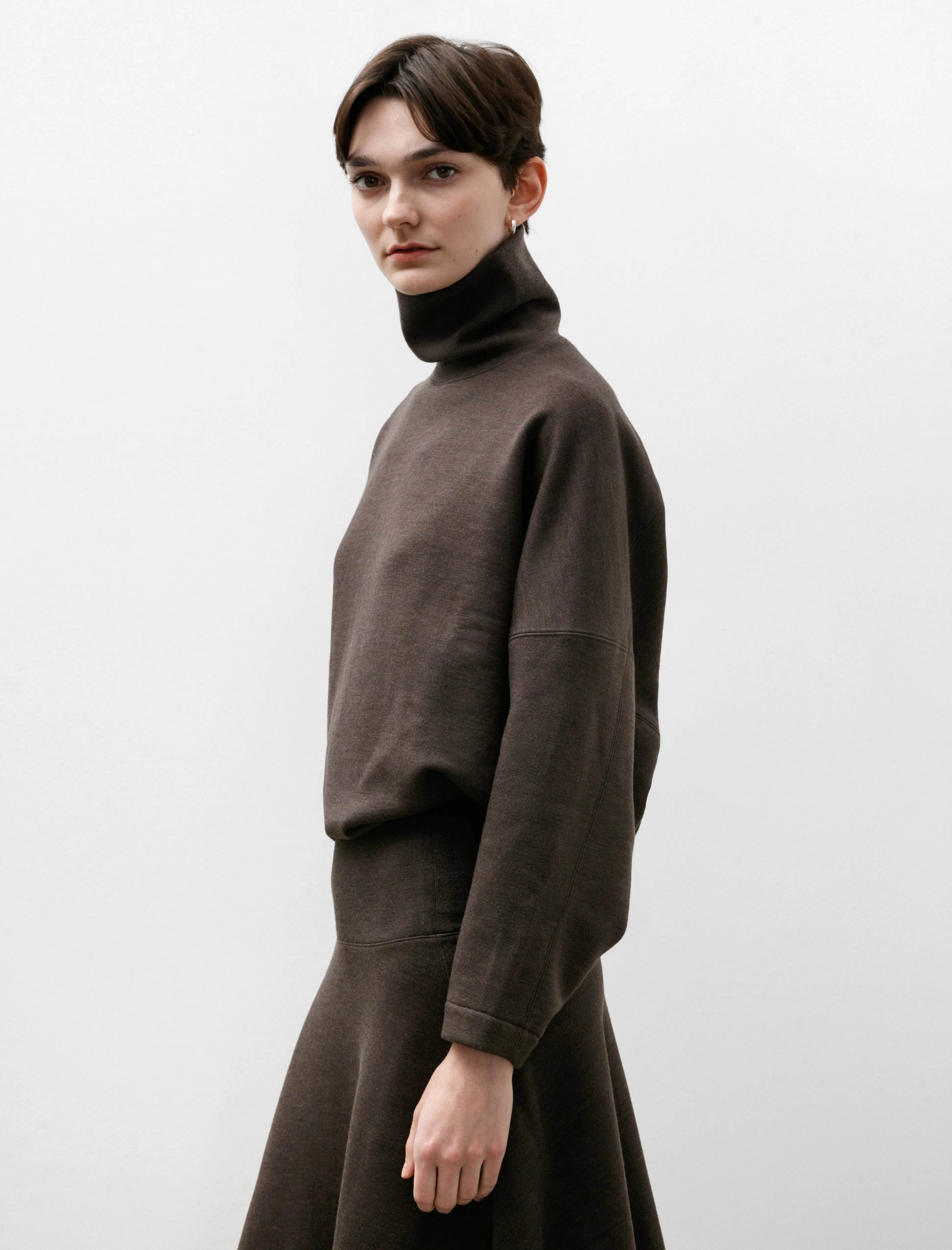 High Neck Sweatshirt Dark Brown Mélange