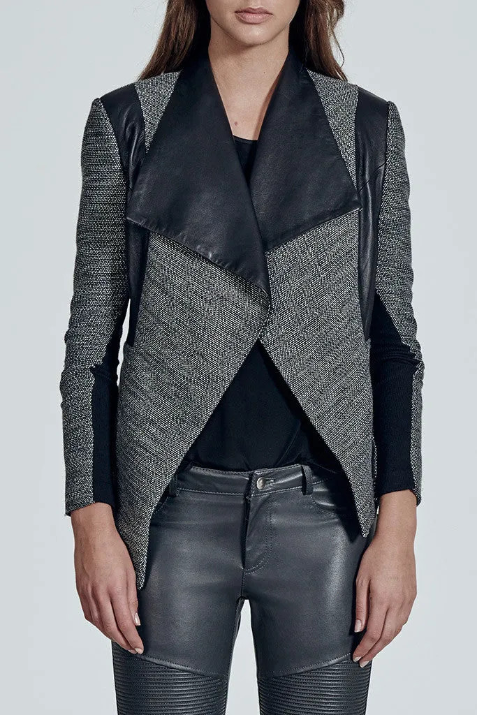 Isabella Drape Jacket in Andean White & Black With Leather - SAMPLE