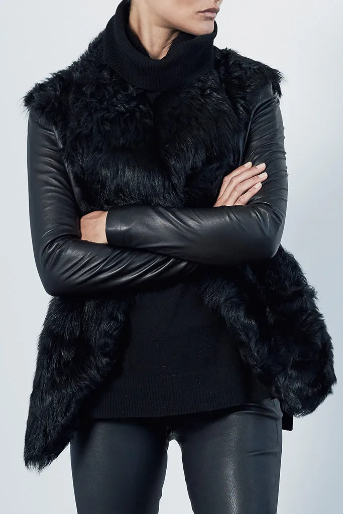 Isabella on Columbus Drape Jacket in Italian Shearling & Black Leather