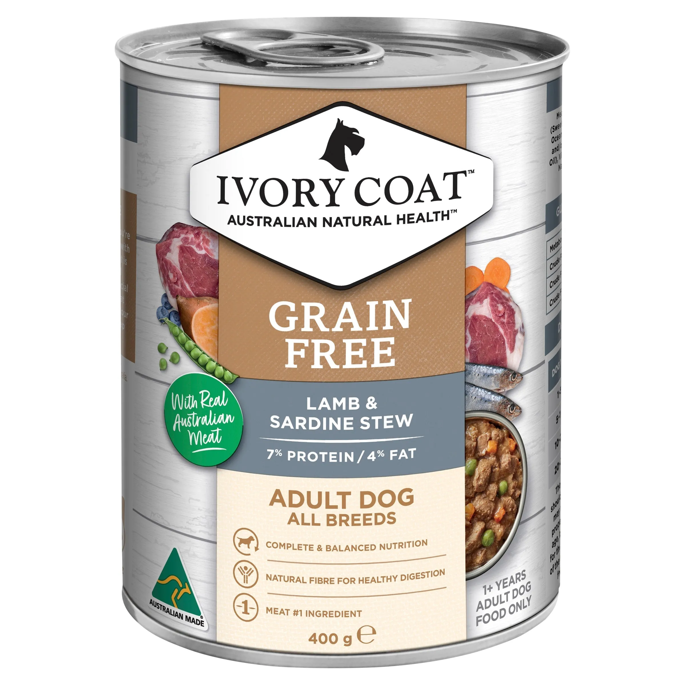 Ivory Coat Grain Free Lamb and Sardine Stew Adult Dog Wet Food 400g