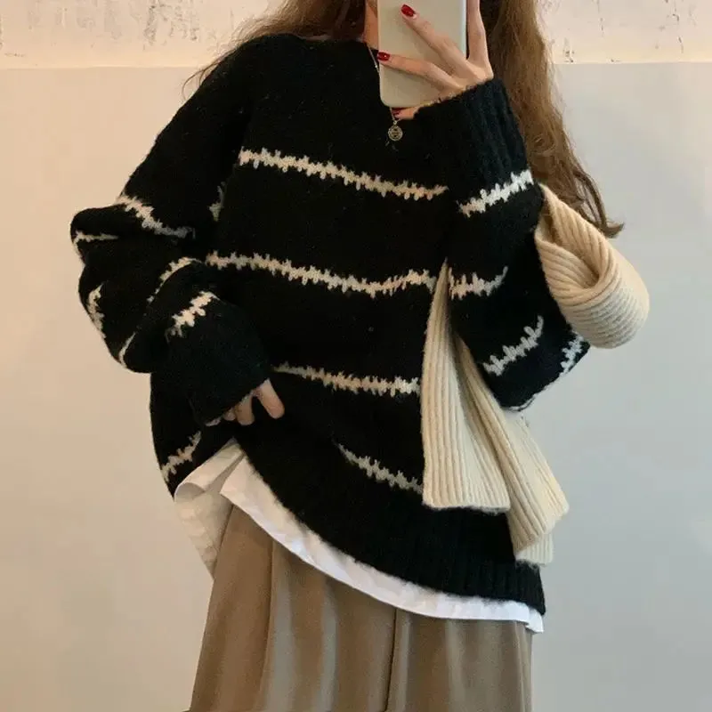 Knit Sweater With Round Neck And Stripes