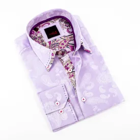 Lilac Button Down Jacquard Shirt W/Paisley Trim