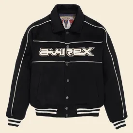 Men Black Woolrider Avirex Leather Letterman Jacket