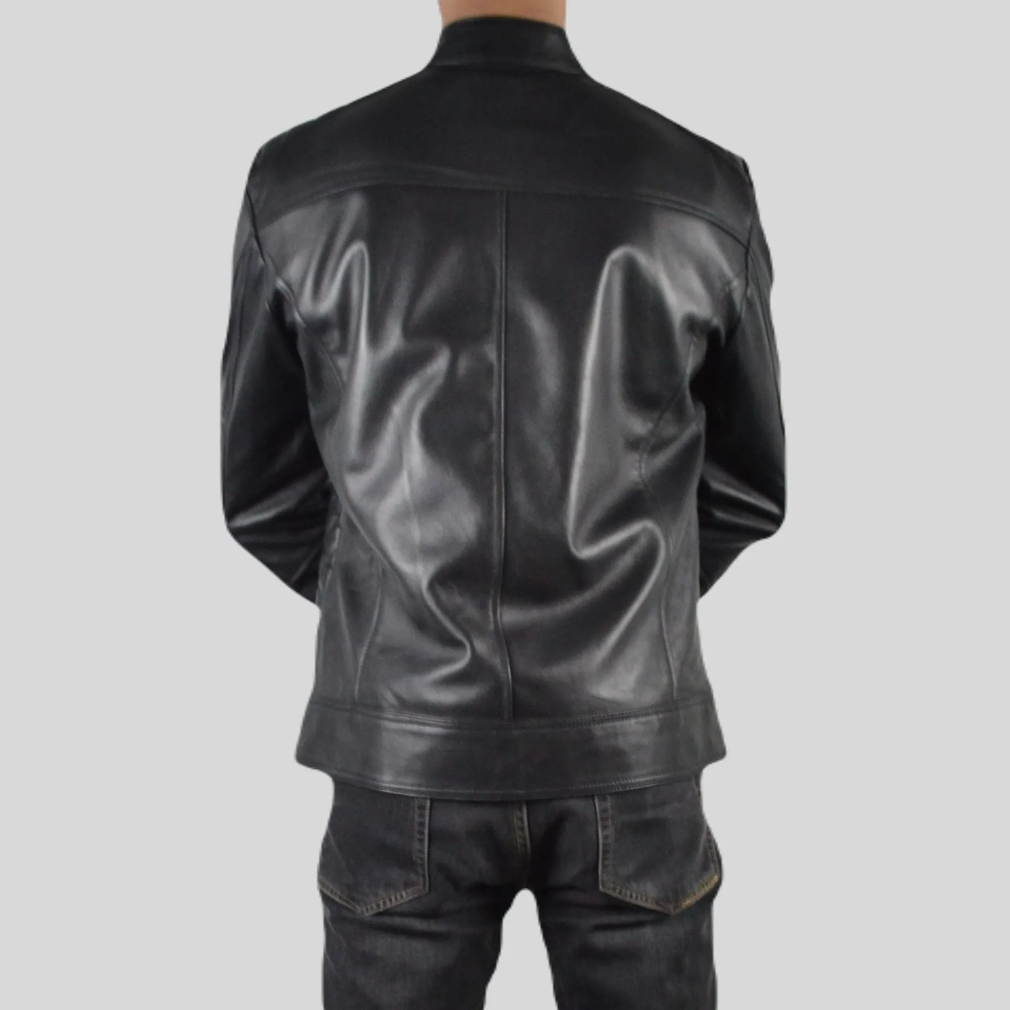 Men's Black Padded Quilted Design Motorcycle Biker Geniune Leather Jacket