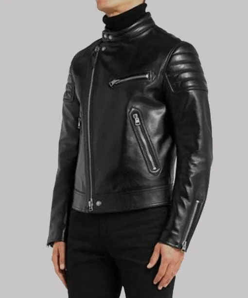 Men's Black Padded Sleeves Leather Jacket