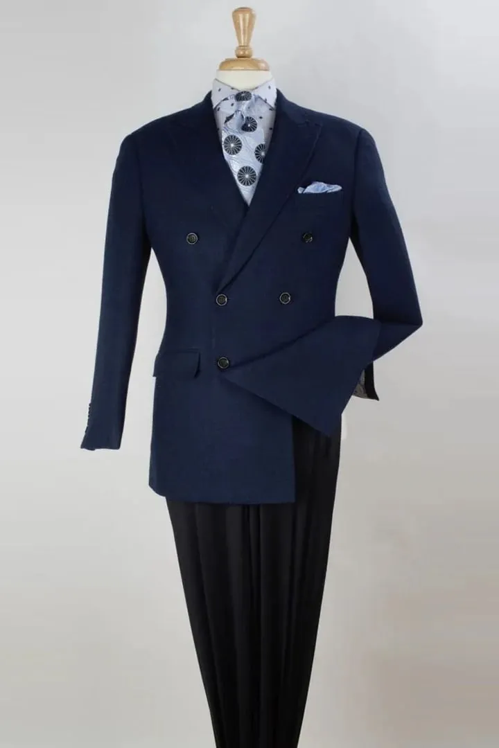 Mens Blazer - Cheap Priced Mens Sport Coat -Mens Classic Fit Double Breasted Sport Coat Blazer In Navy