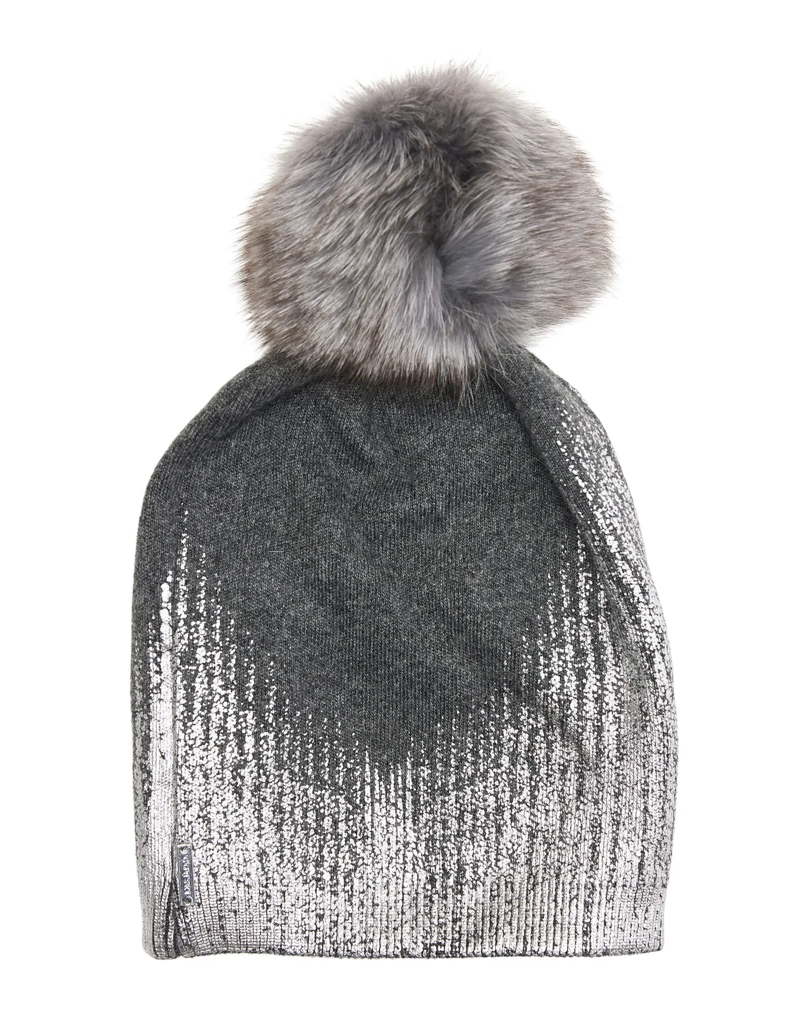 Metallic Wool Blend Knit Hat with Toscana Shearling Lamb Pompom