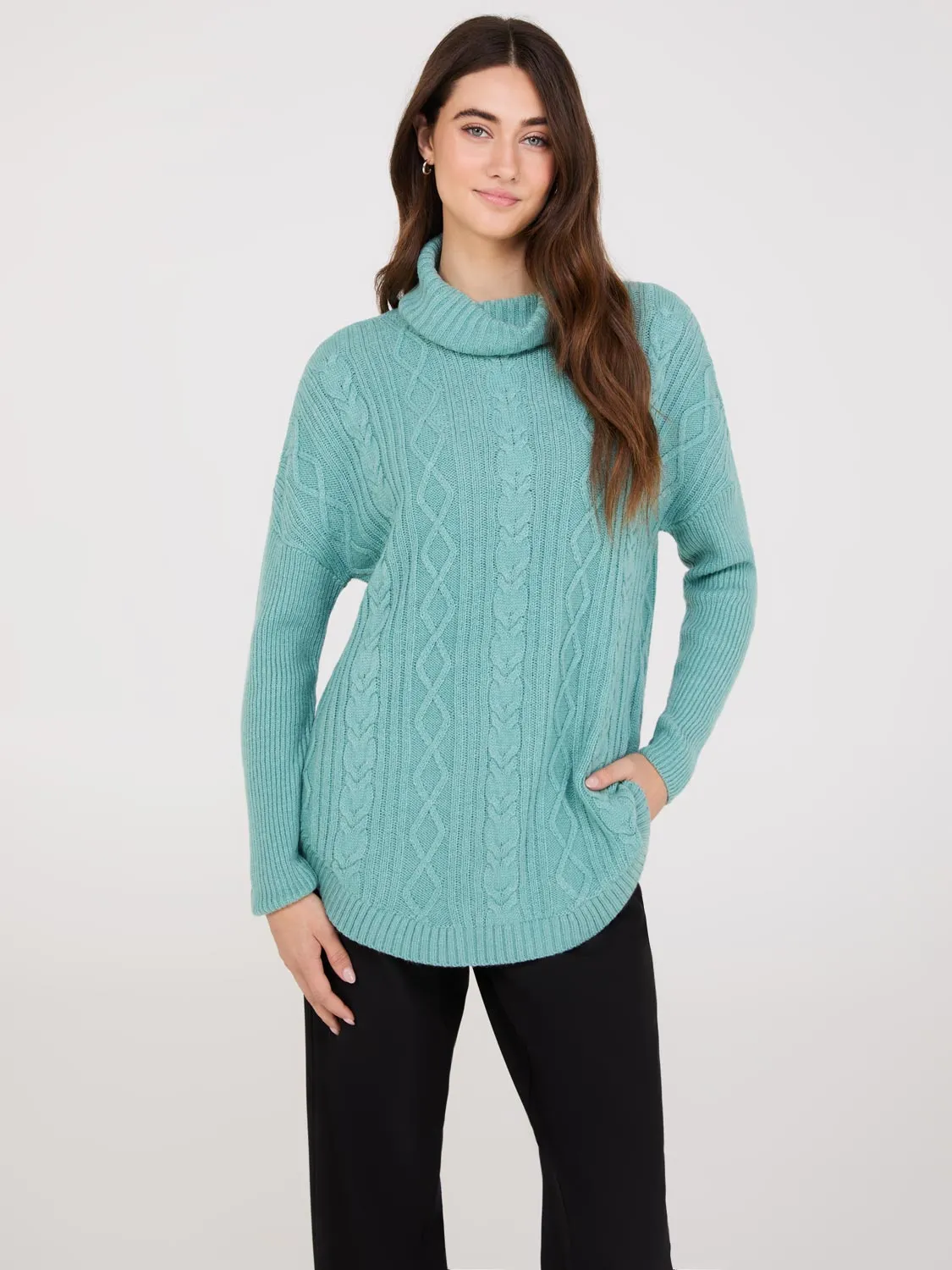 Multi-Cable Turtleneck Sweater