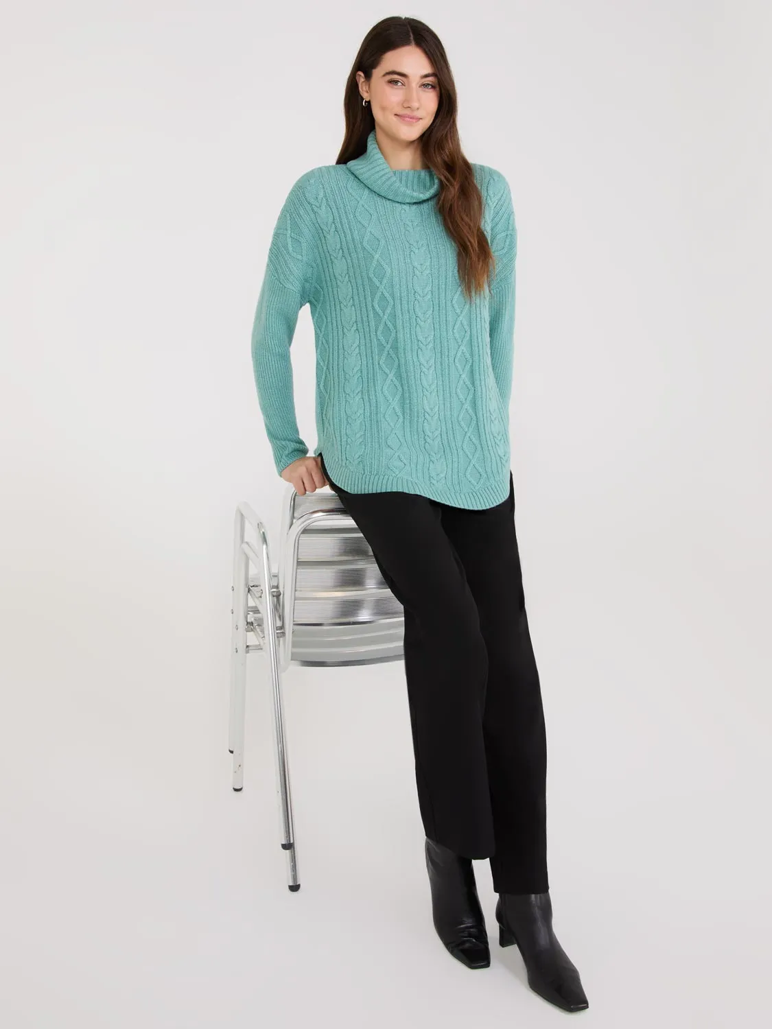 Multi-Cable Turtleneck Sweater