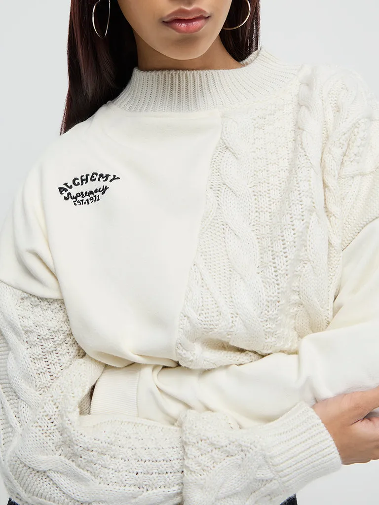 Nuon Off-White Cable Knitted Sweater