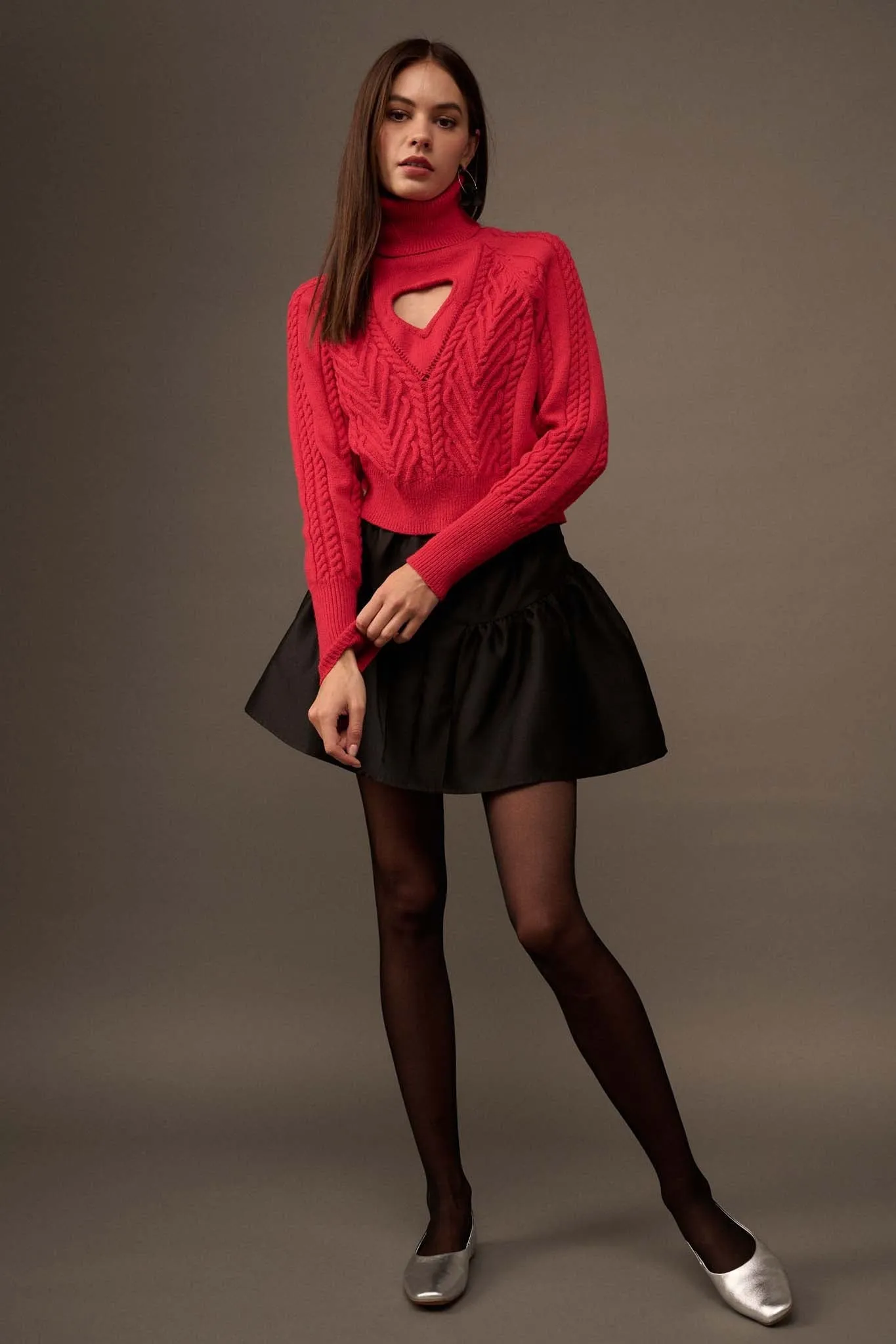 Open Heart Keyhole Cable Knit Turtleneck Sweater