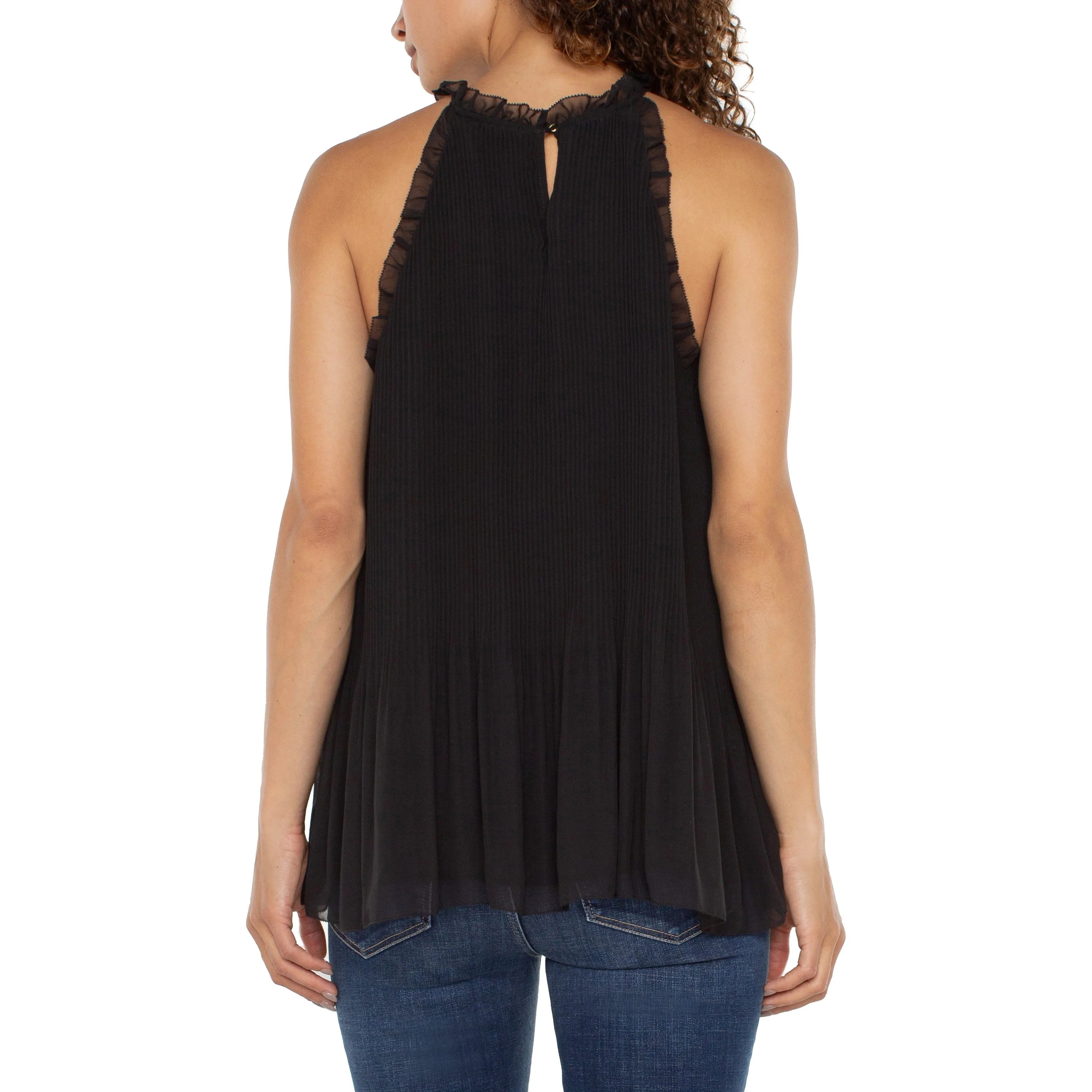 Pleated Halter Top With Ruffles