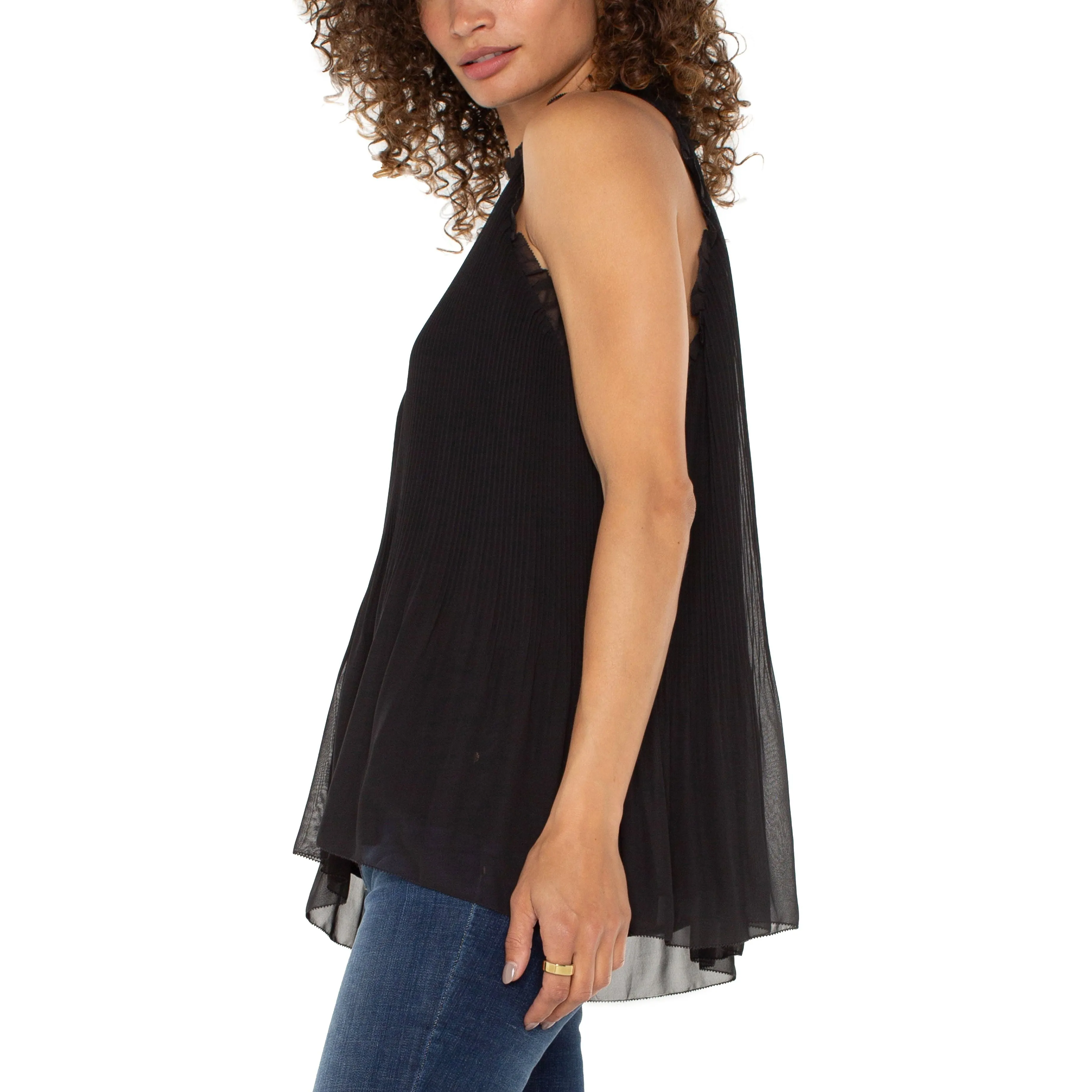 Pleated Halter Top With Ruffles