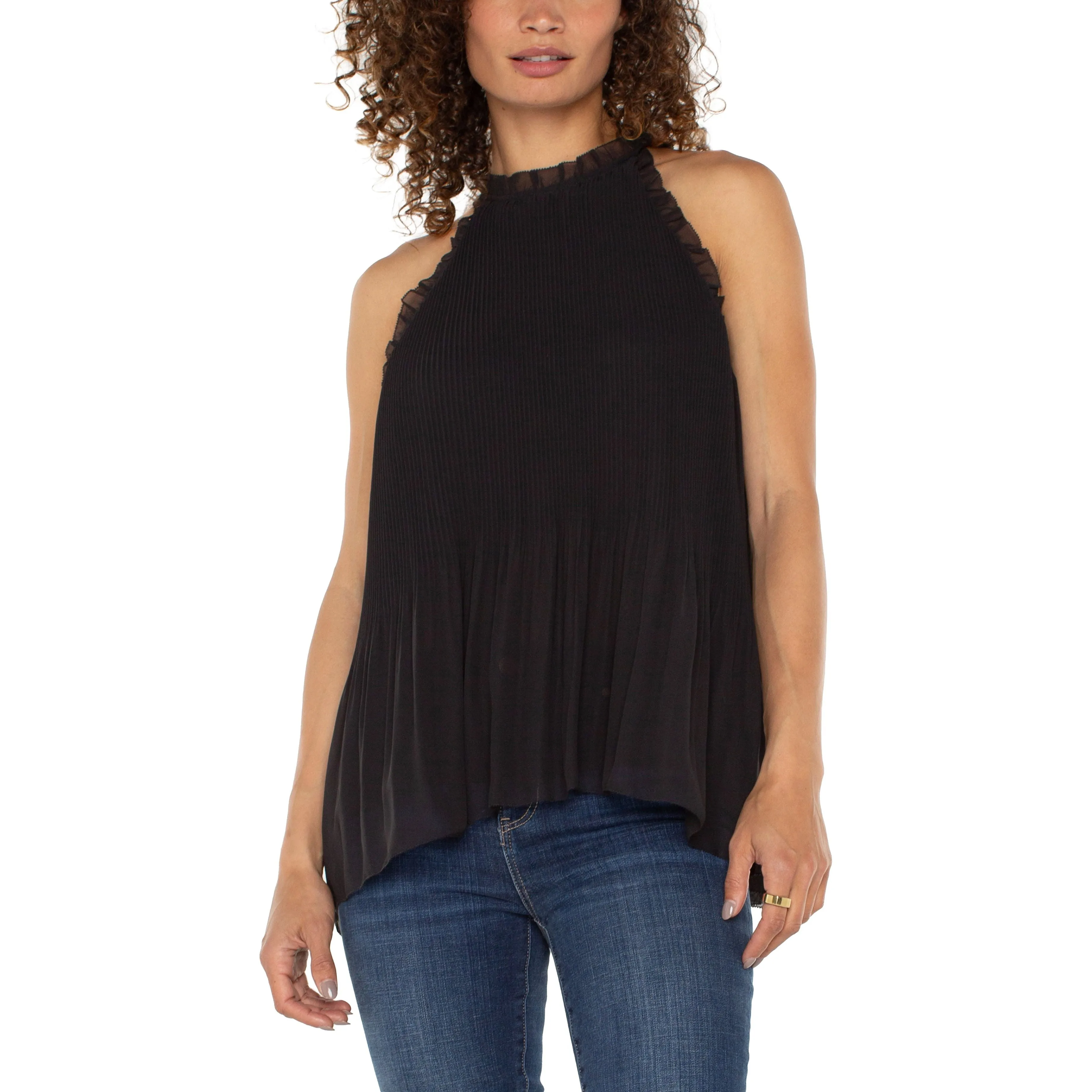 Pleated Halter Top With Ruffles