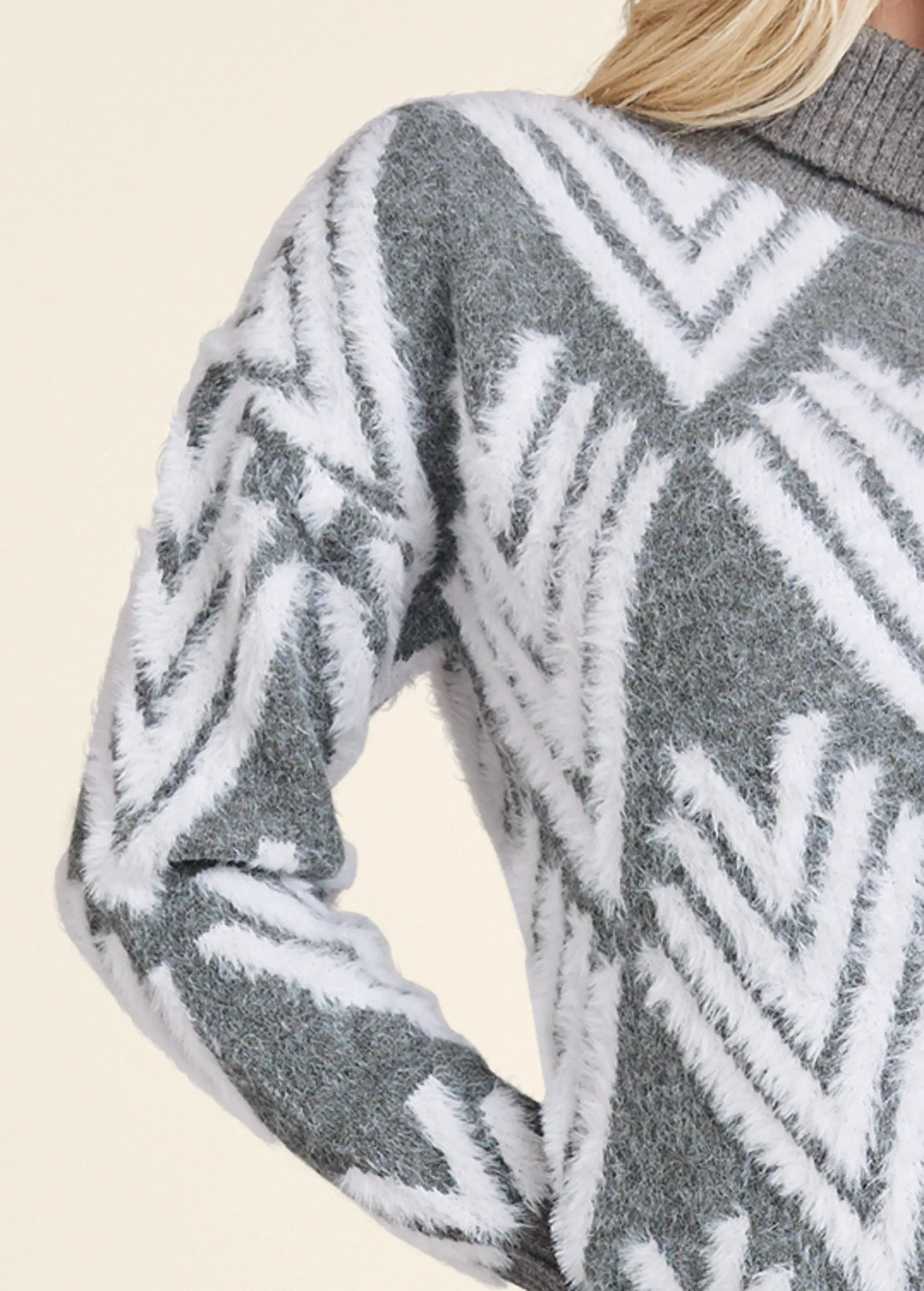 Printed Eyelash Turtleneck Sweater - Grey Multi