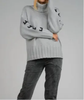 "free Love" Chunky Turtleneck Sweater In Grey