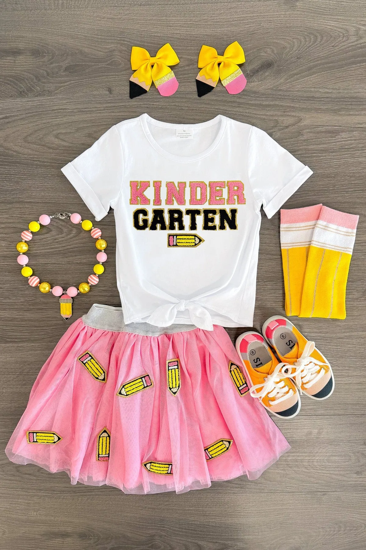 "Pre-K - 6th Grade" Pink Pencil Tutu Skirt Set