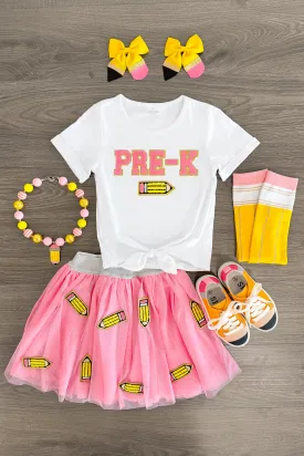 "Pre-K - 6th Grade" Pink Pencil Tutu Skirt Set