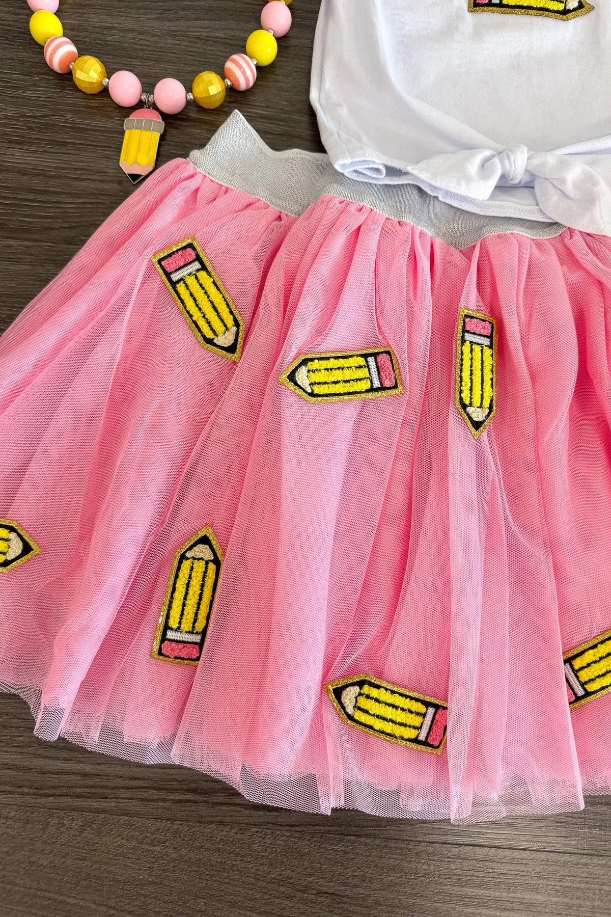 "Pre-K - 6th Grade" Pink Pencil Tutu Skirt Set