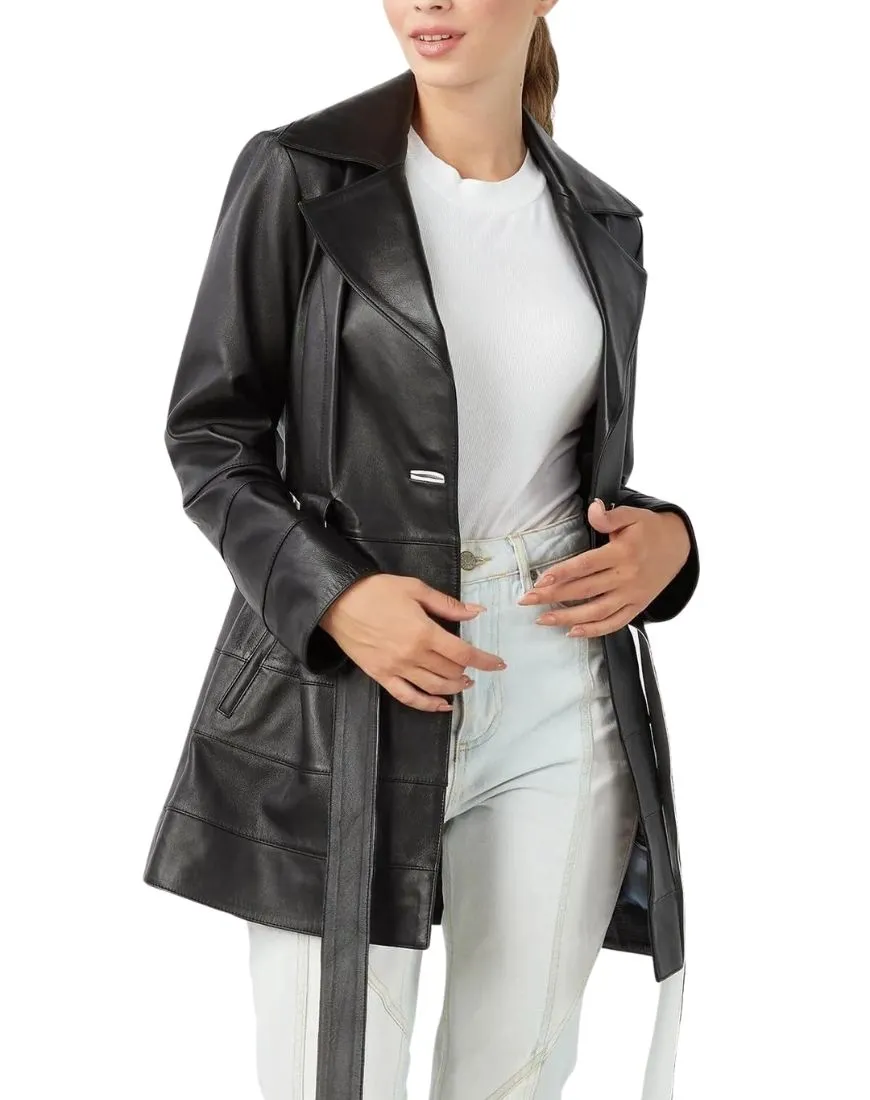 Reve Black Leather Coat