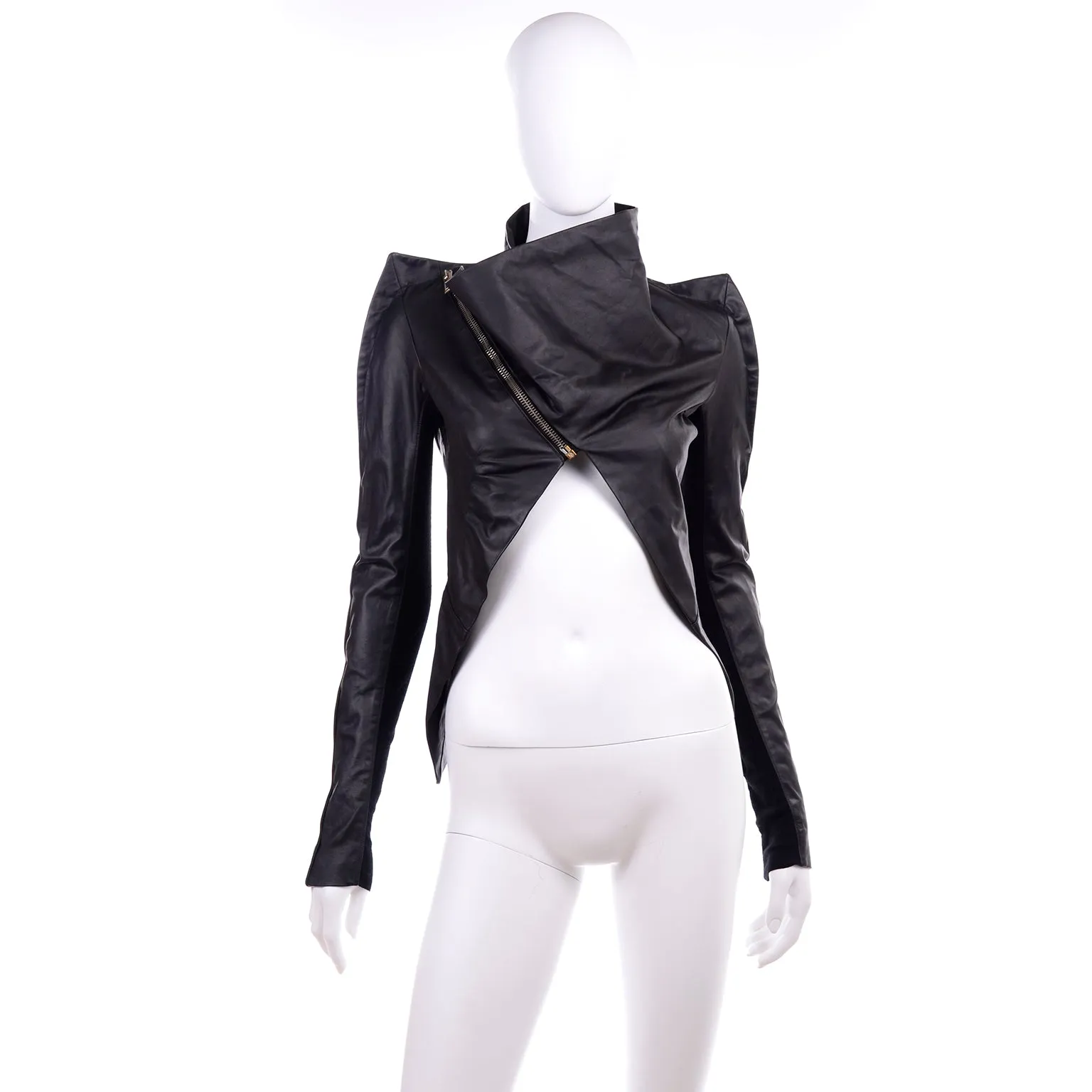 Rick Owens Asymmetrical Avant Garde Black Leather Jacket W Zipper