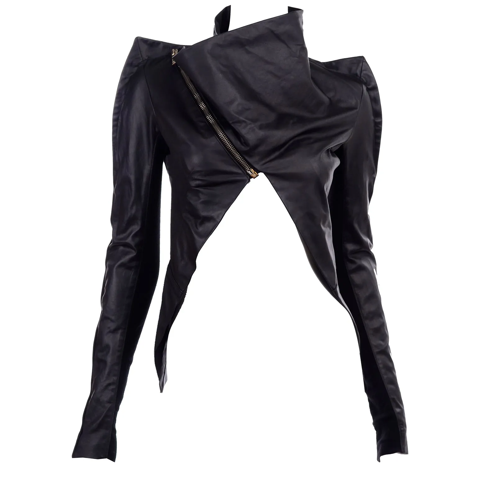 Rick Owens Asymmetrical Avant Garde Black Leather Jacket W Zipper