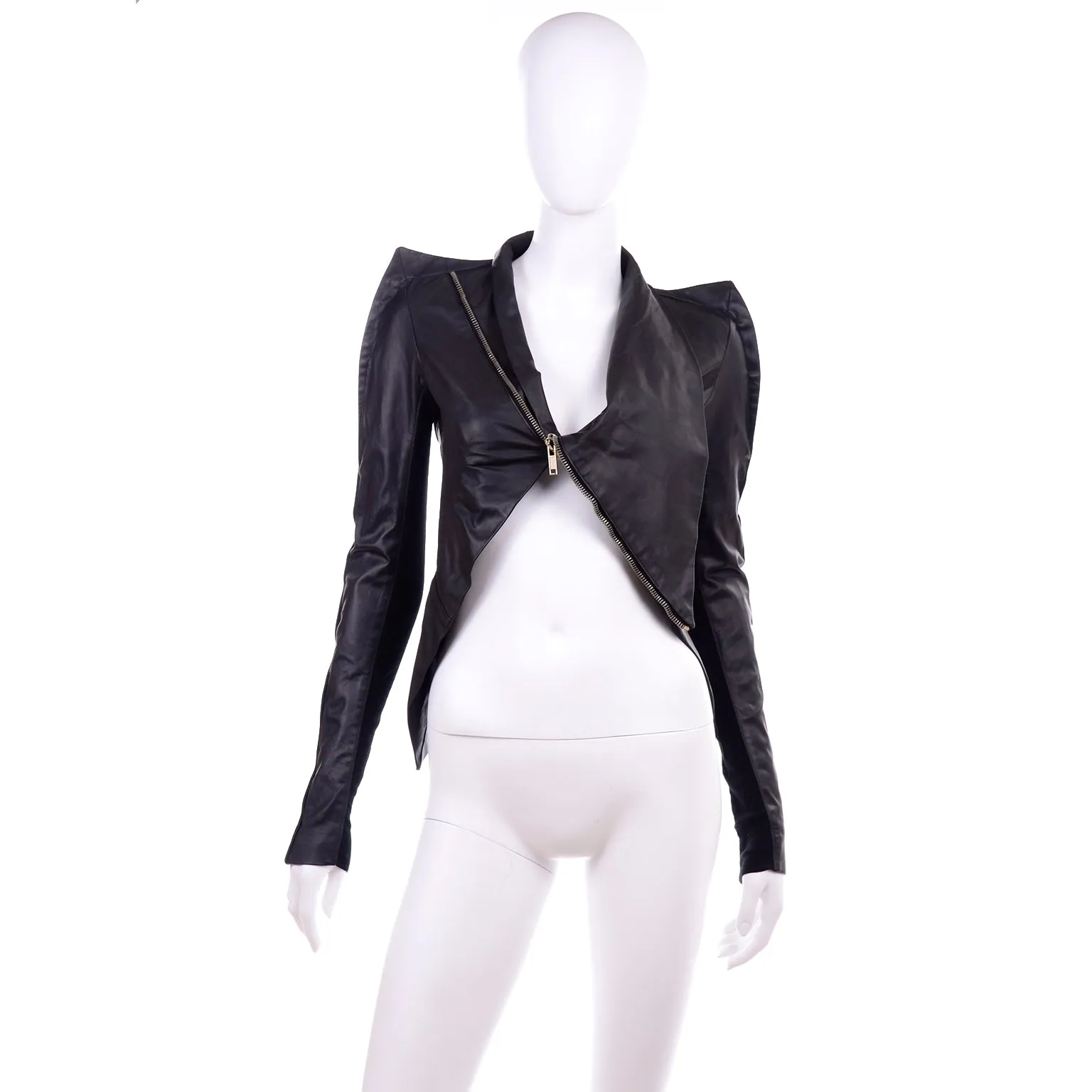 Rick Owens Asymmetrical Avant Garde Black Leather Jacket W Zipper