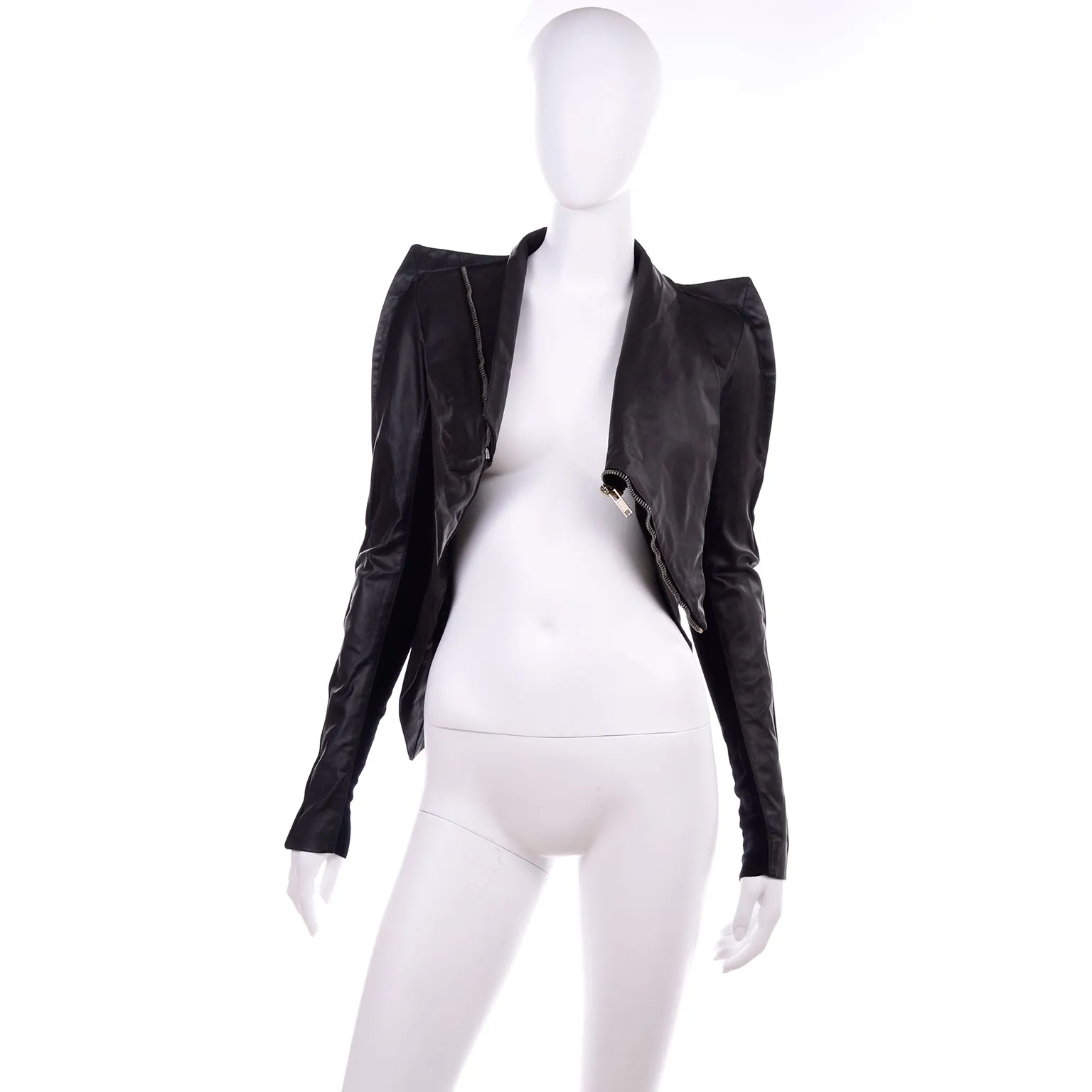 Rick Owens Asymmetrical Avant Garde Black Leather Jacket W Zipper