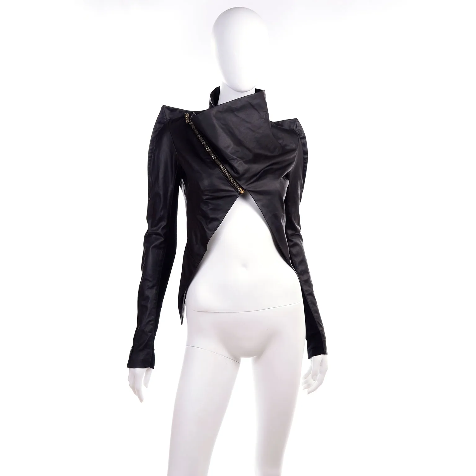 Rick Owens Asymmetrical Avant Garde Black Leather Jacket W Zipper