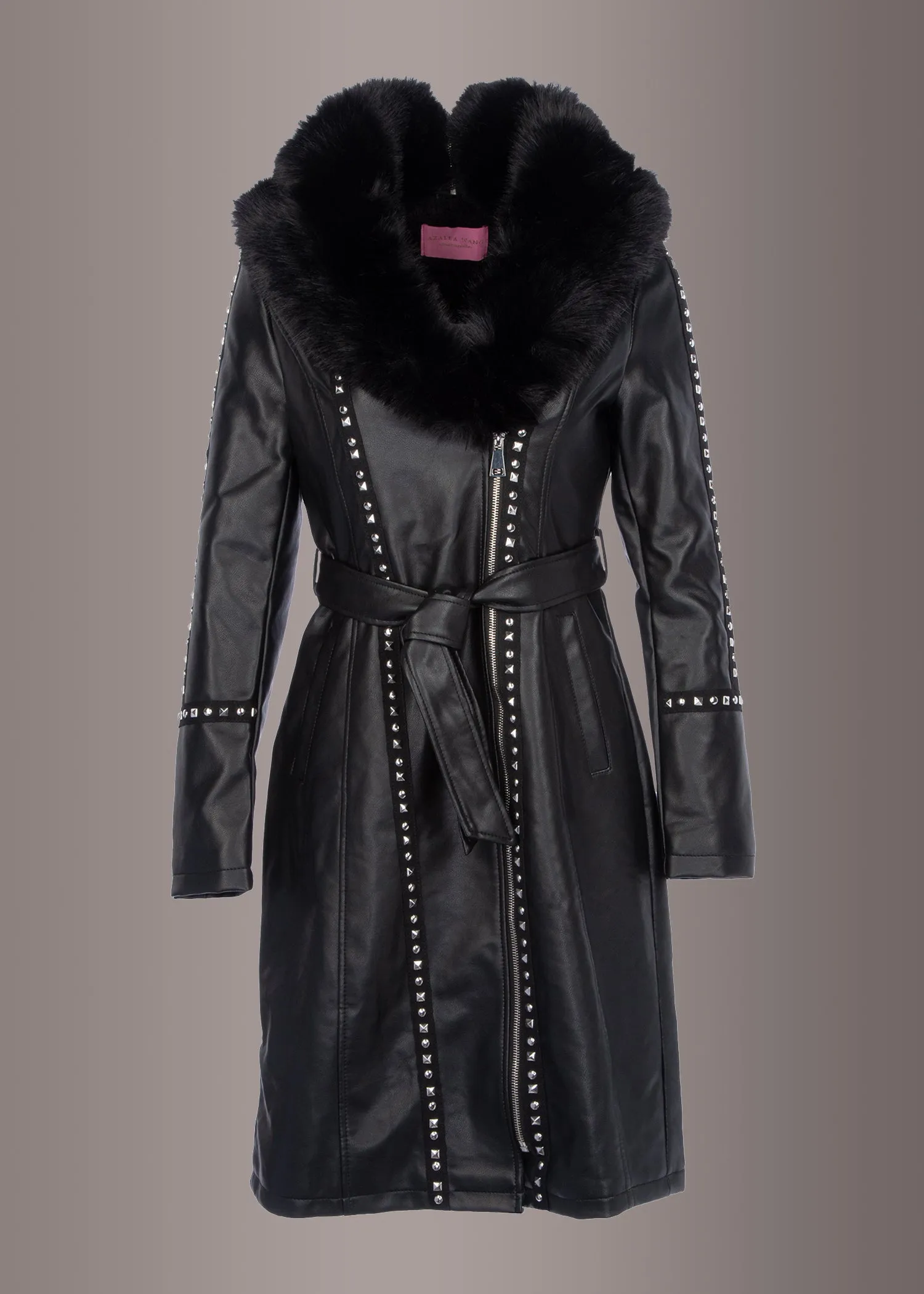 Rock City Studded Vegan Leather Faux Fur Coat