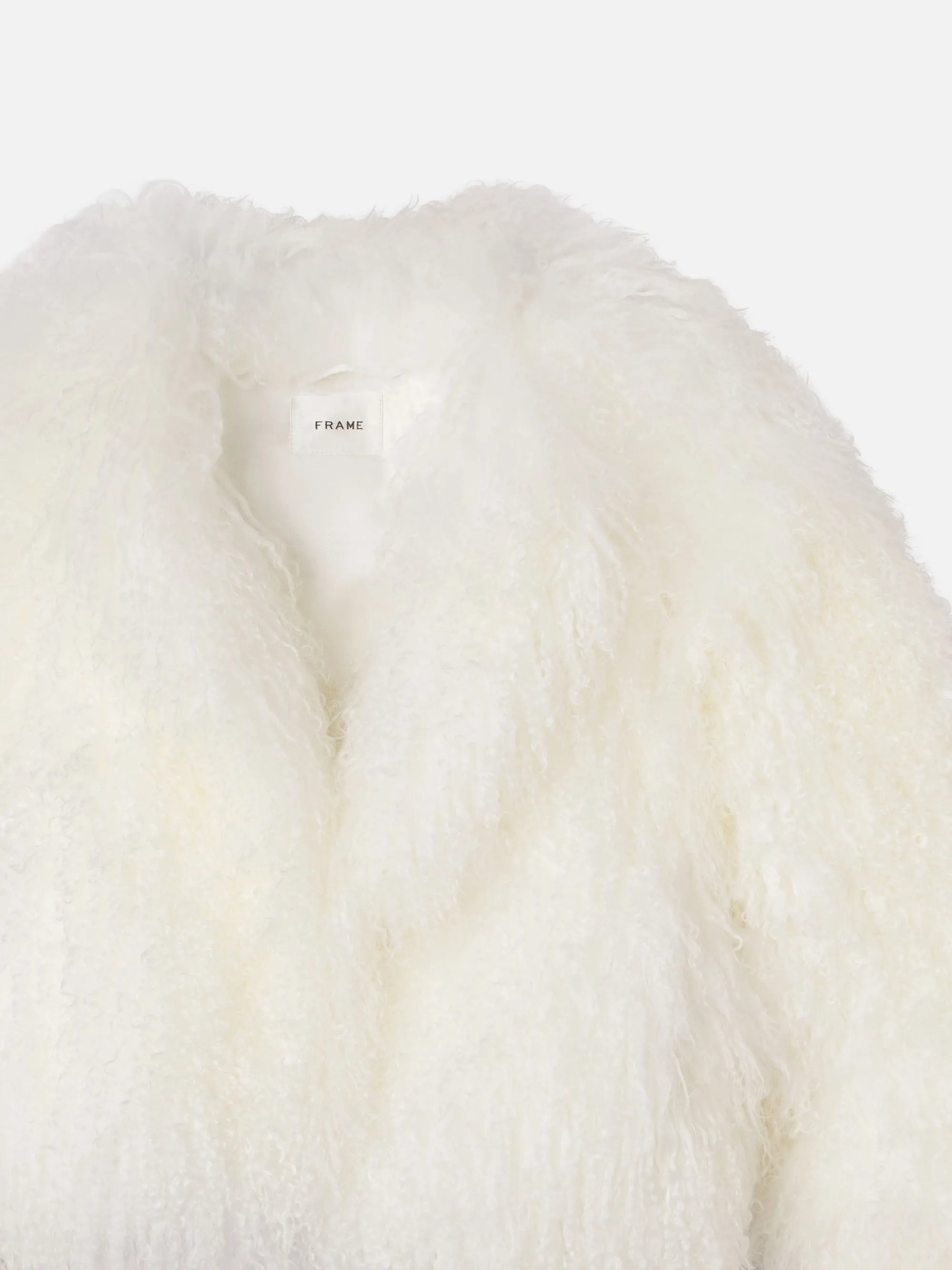 Shaggy Shearling Coat -- Cream