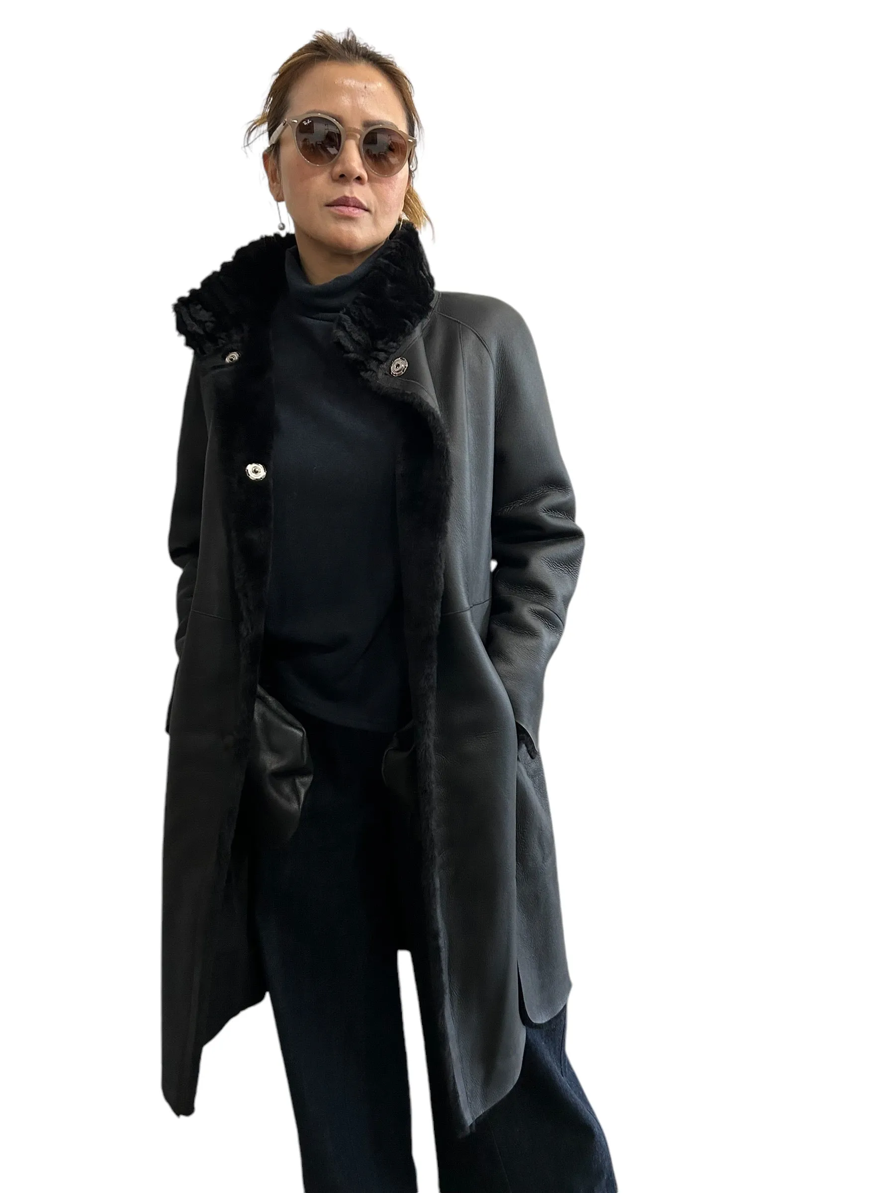 Shearling Coat Black laser waves