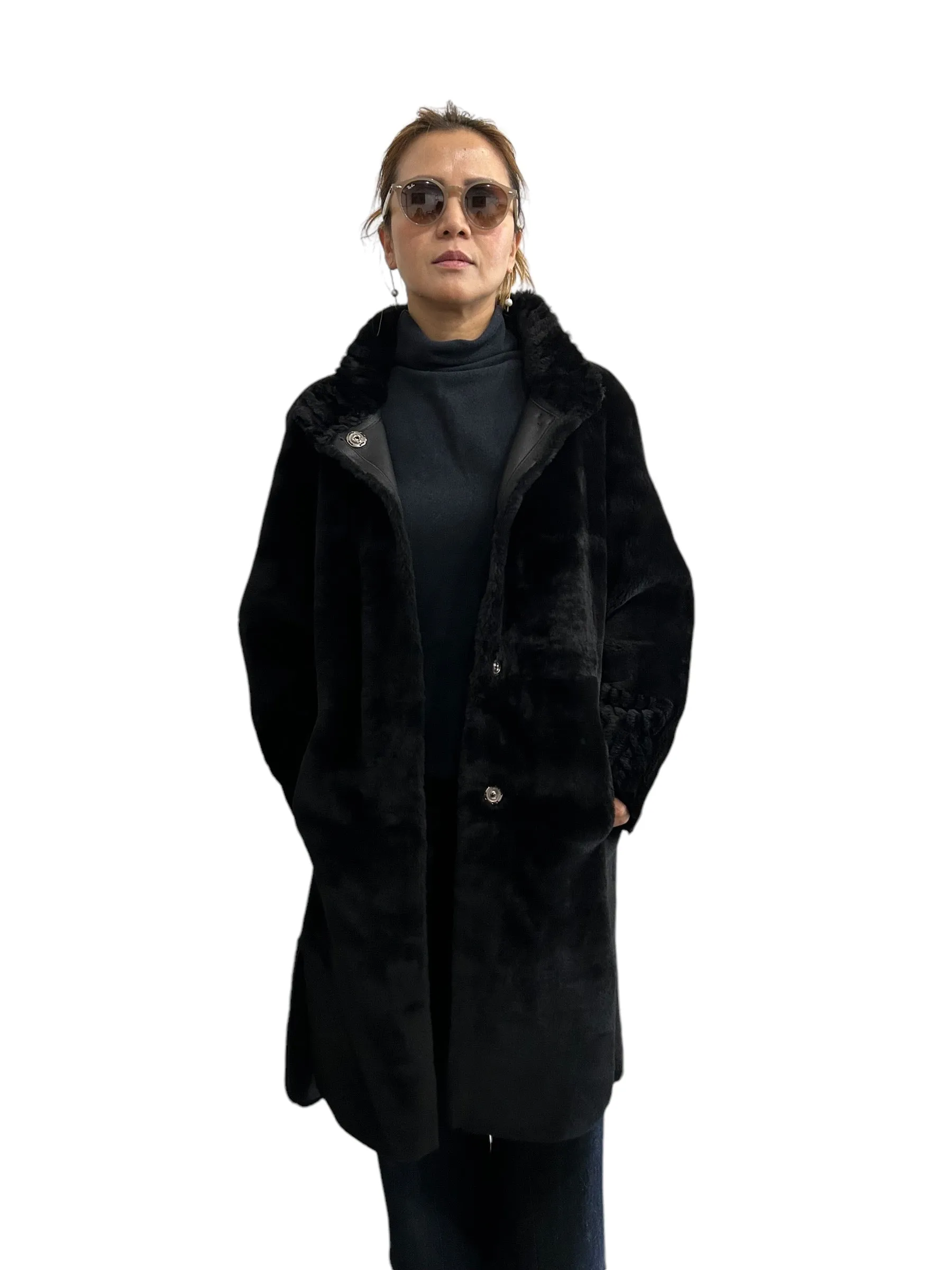 Shearling Coat Black laser waves