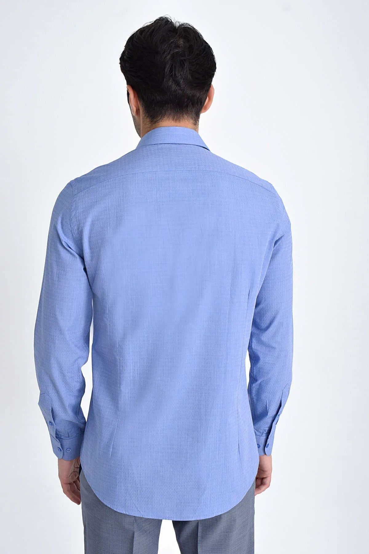 Slim Fit 100% Cotton Blue Dress Shirt