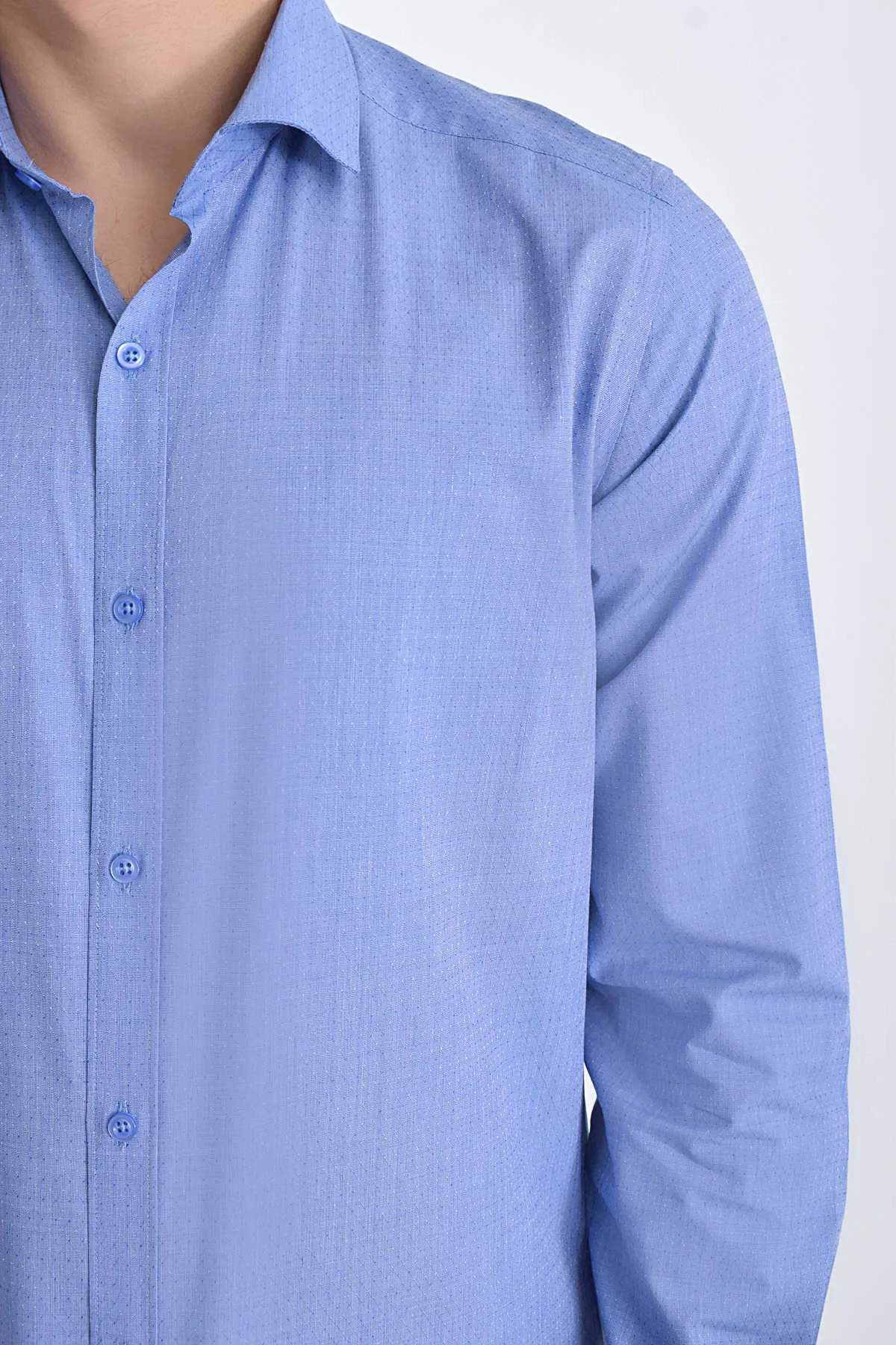 Slim Fit 100% Cotton Blue Dress Shirt