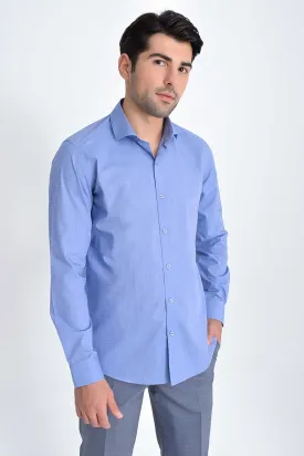 Slim Fit 100% Cotton Blue Dress Shirt