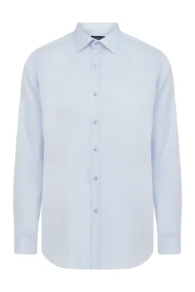 Slim Fit Long Sleeve Patterned Cotton Blend Dress Shirt, Ice Blue D.