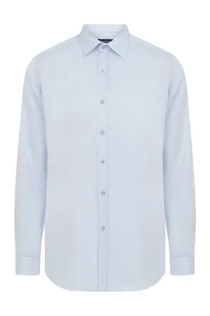 Slim Fit Long Sleeve Patterned Cotton Blend Dress Shirt, Ice Blue D.