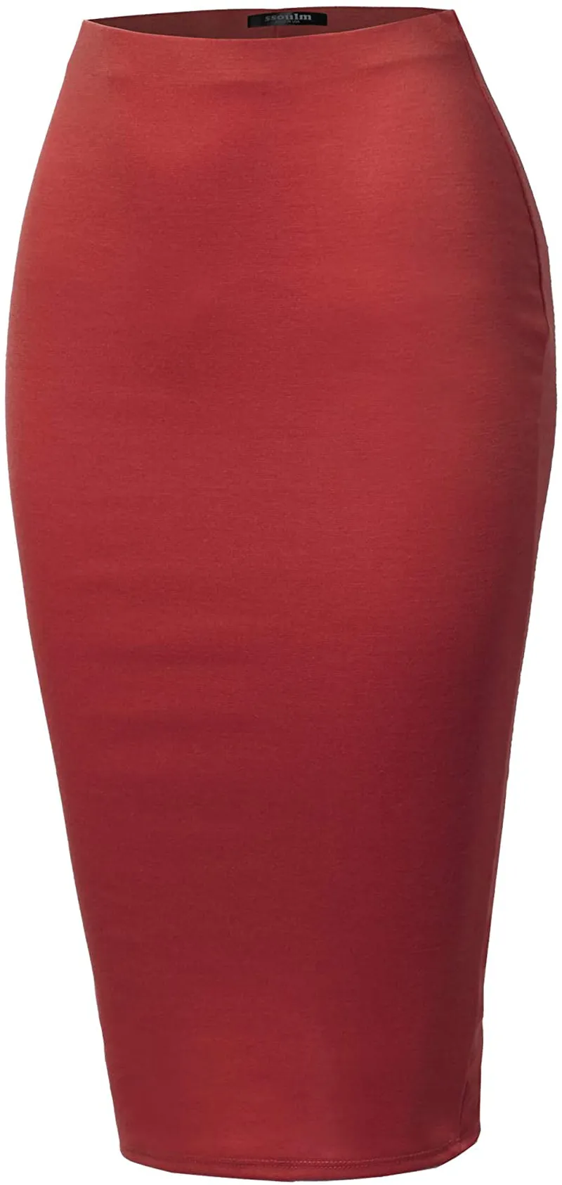 SSOULM Women's Work Office Stretchy Fitted Midi Pencil Skirt with Back Slit and Plus Size