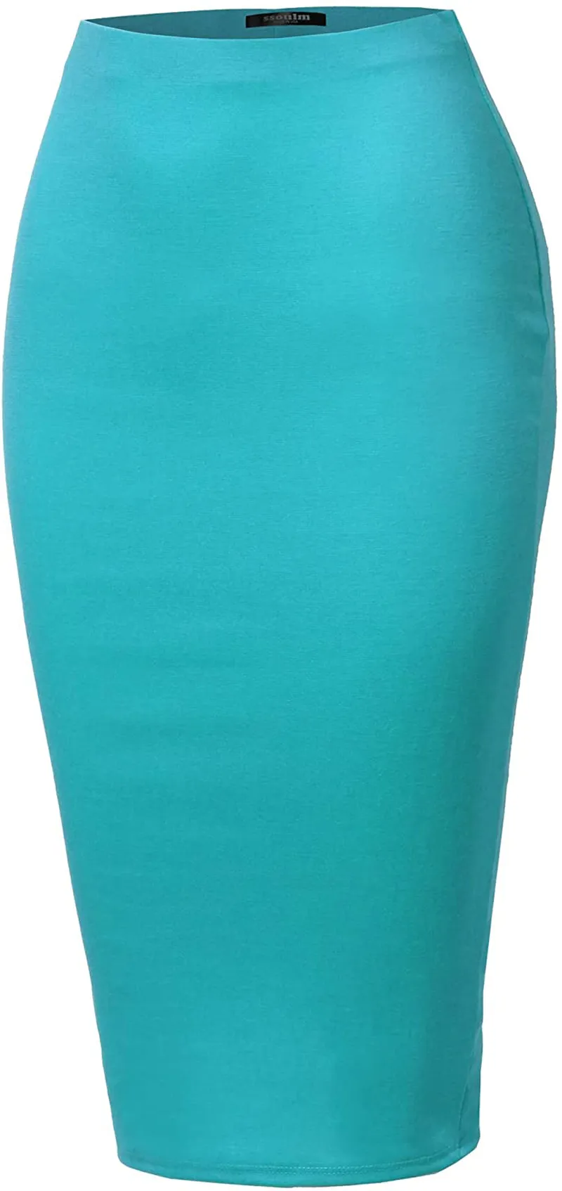 SSOULM Women's Work Office Stretchy Fitted Midi Pencil Skirt with Back Slit and Plus Size