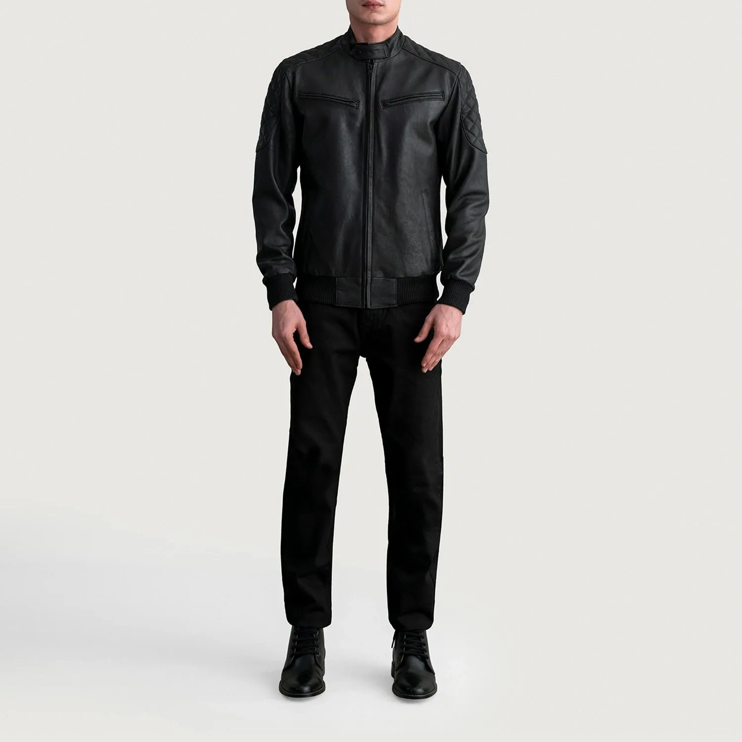 Sven Tumbled Black Leather Bomber Jacket