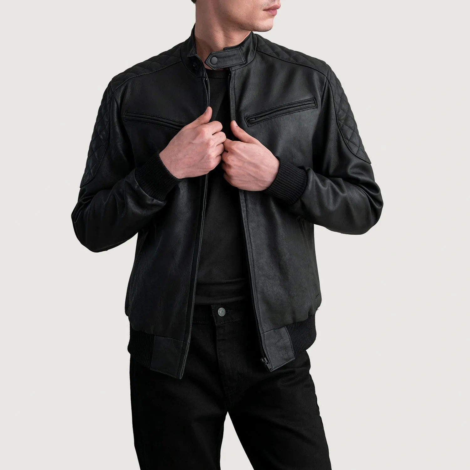 Sven Tumbled Black Leather Bomber Jacket