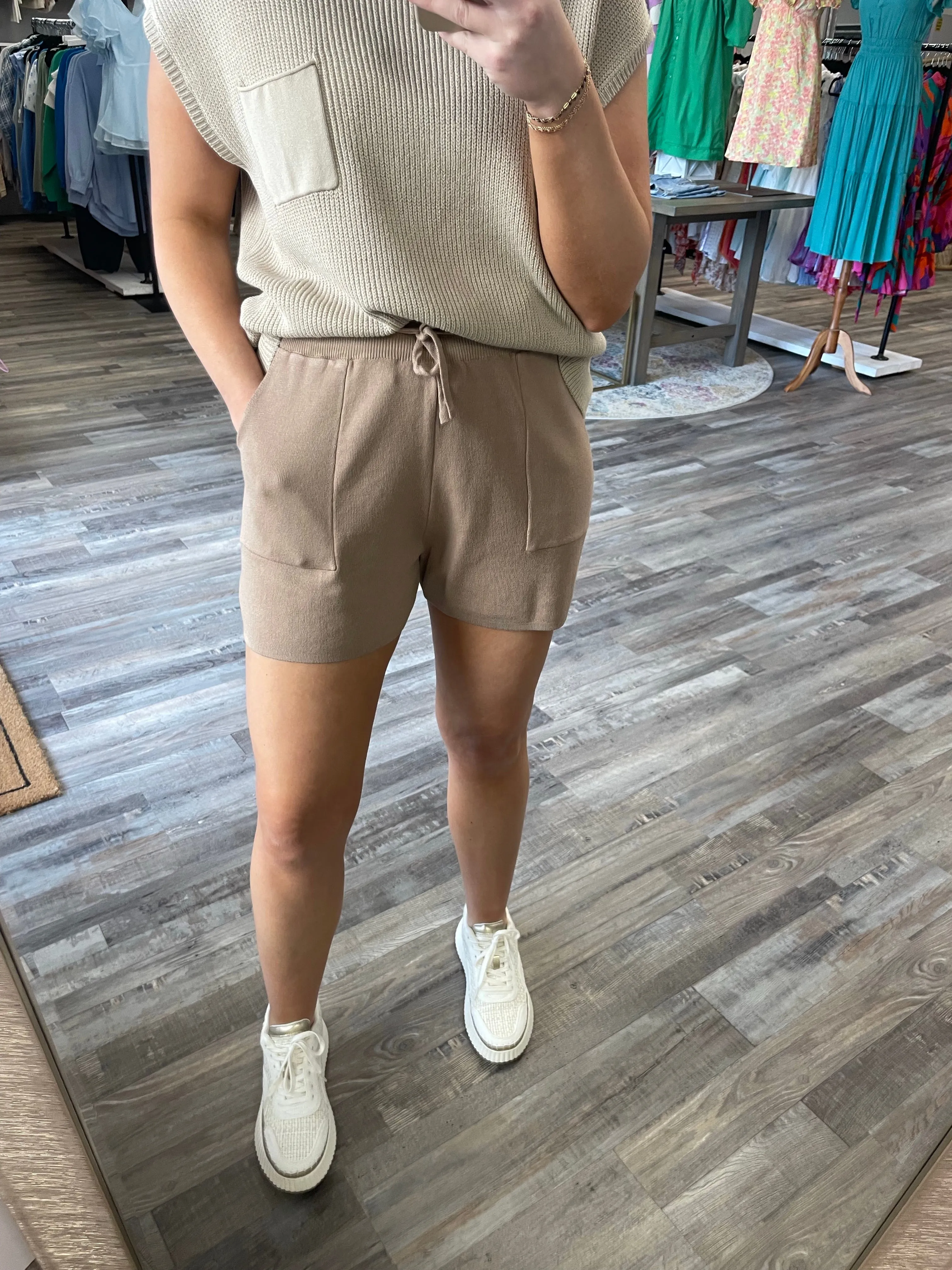 Sweater Top & Shorts Set - Shell/Mocha