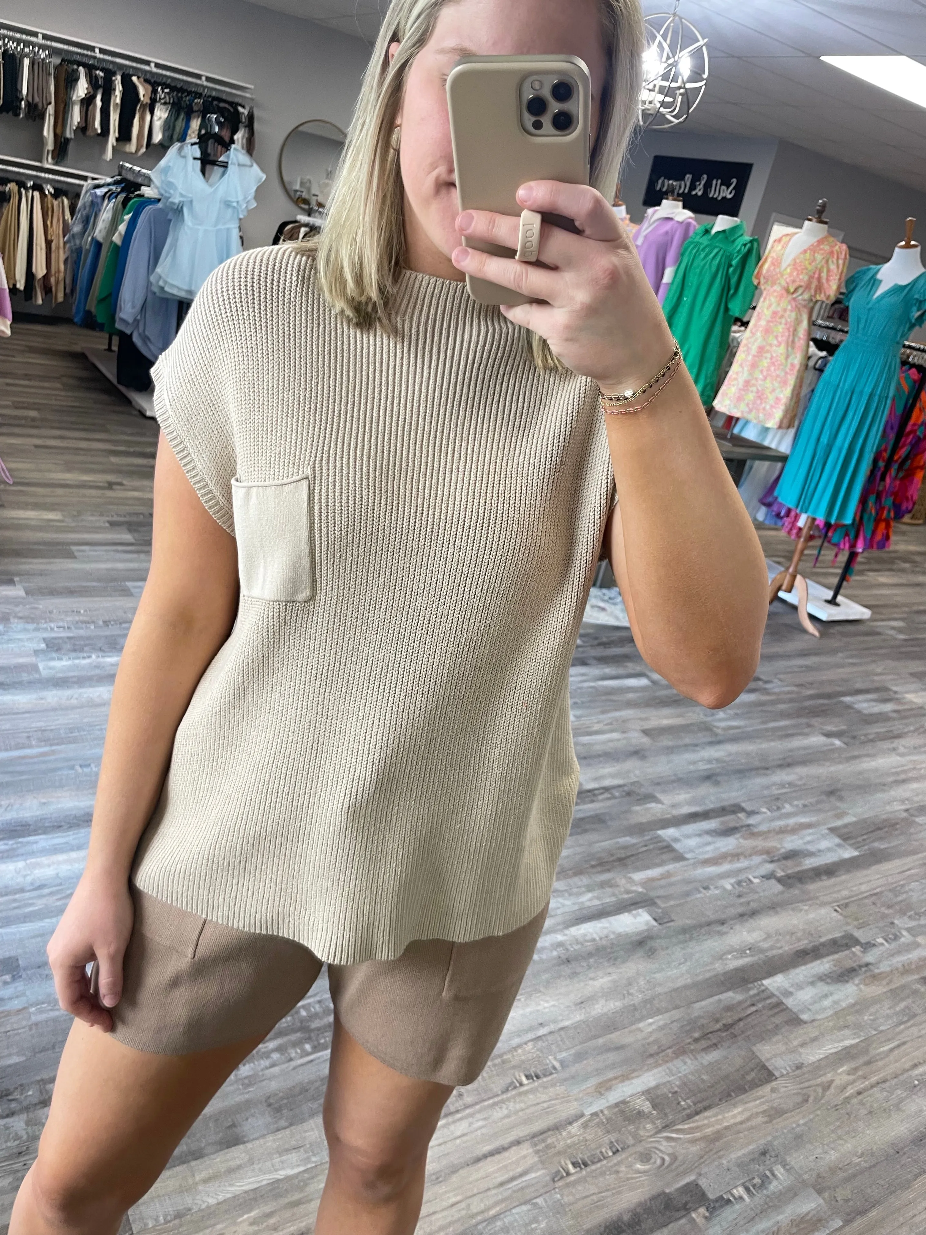 Sweater Top & Shorts Set - Shell/Mocha