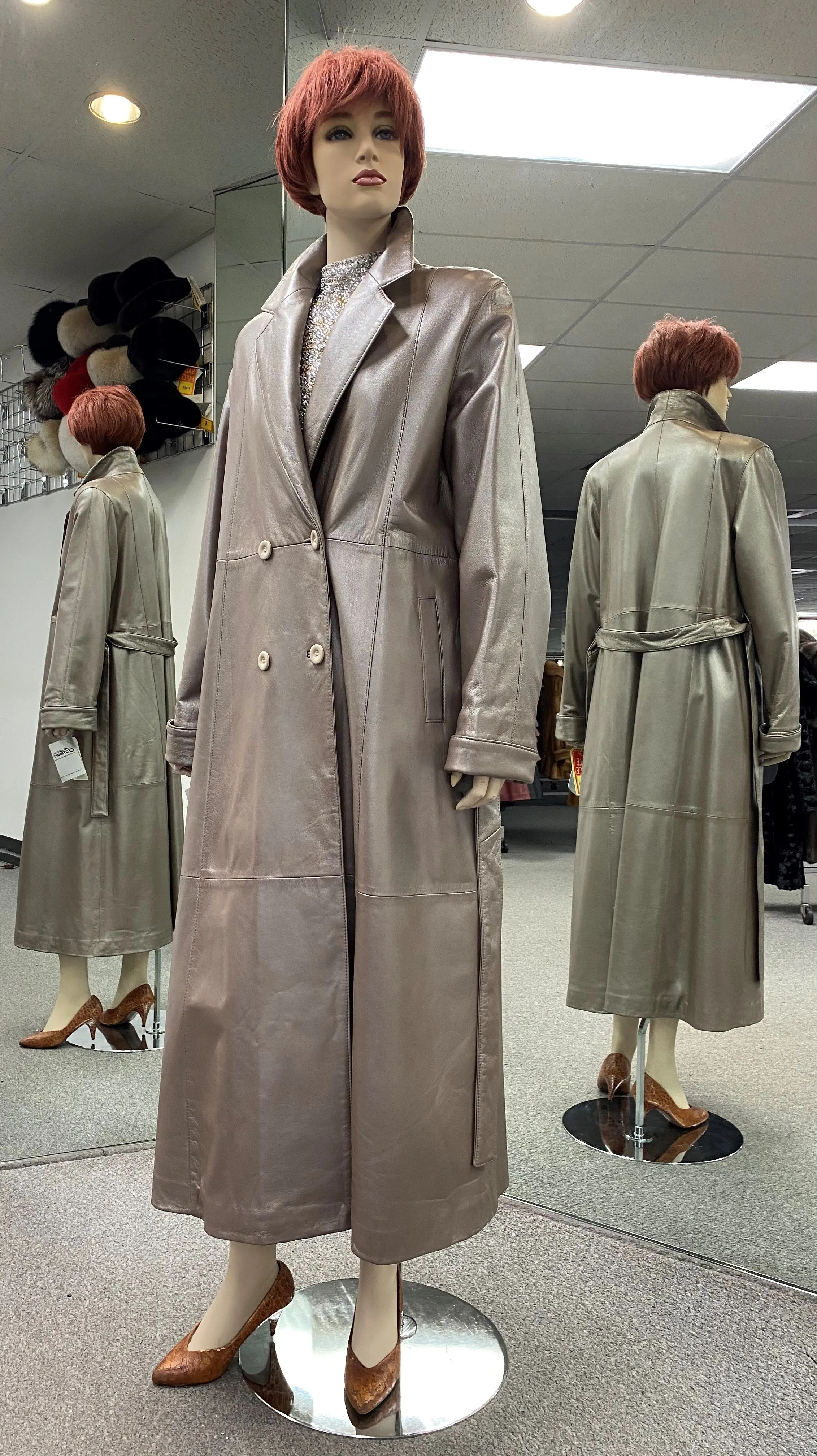 Taupe Pearlized Leather Coat