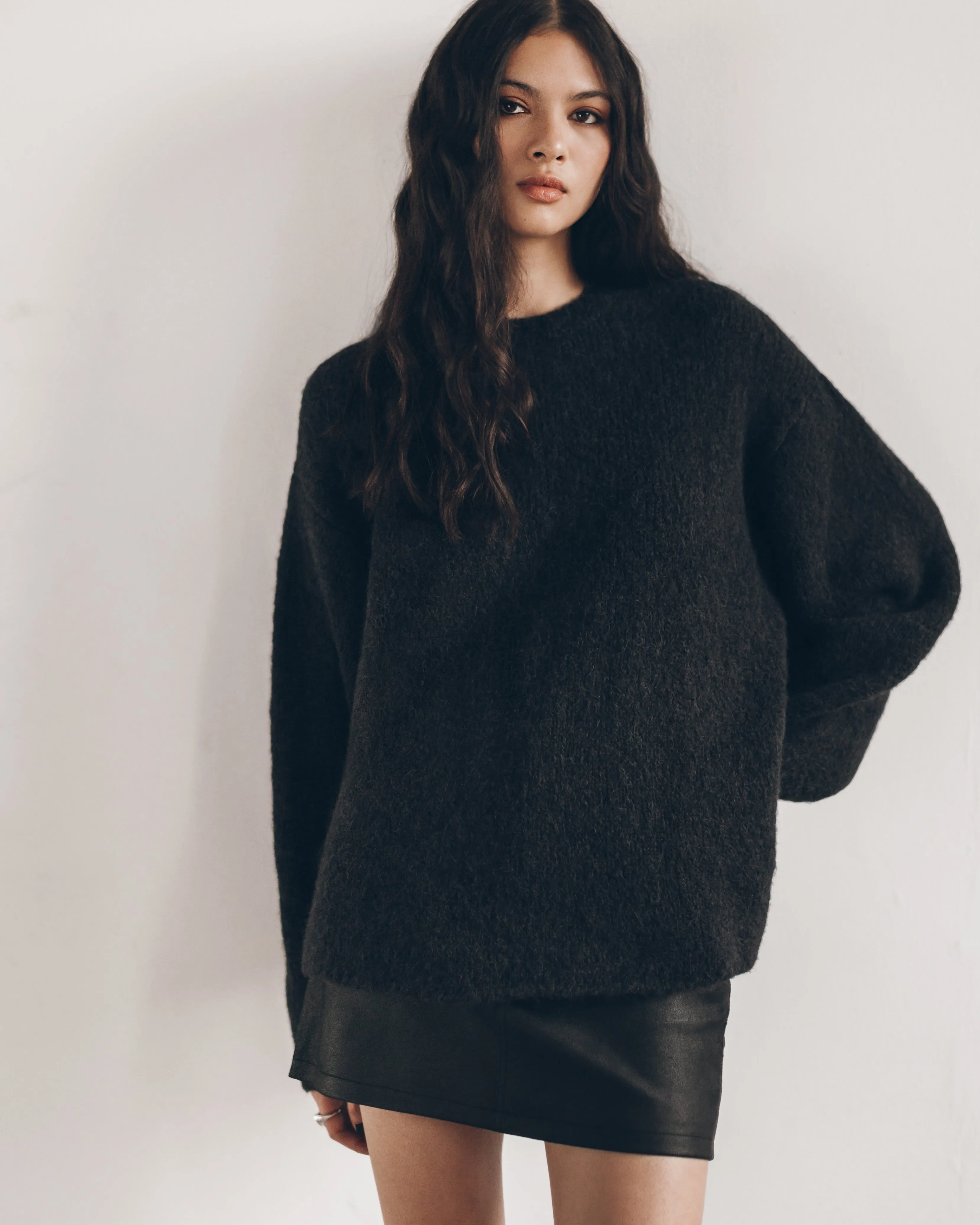 The Black Fluffy Alpaca Knit Sweater