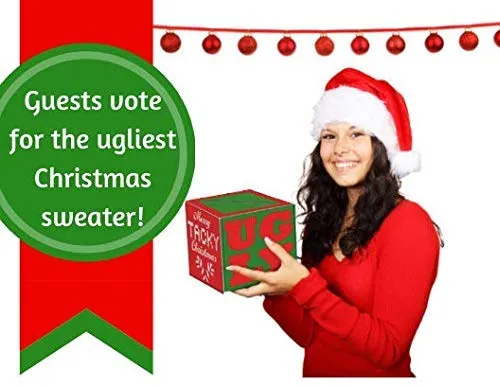 Ugly Christmas Sweater Party Supplies: Contest for Ugliest Sweater - Includes Voting Box & Ribbon Trophy Prize