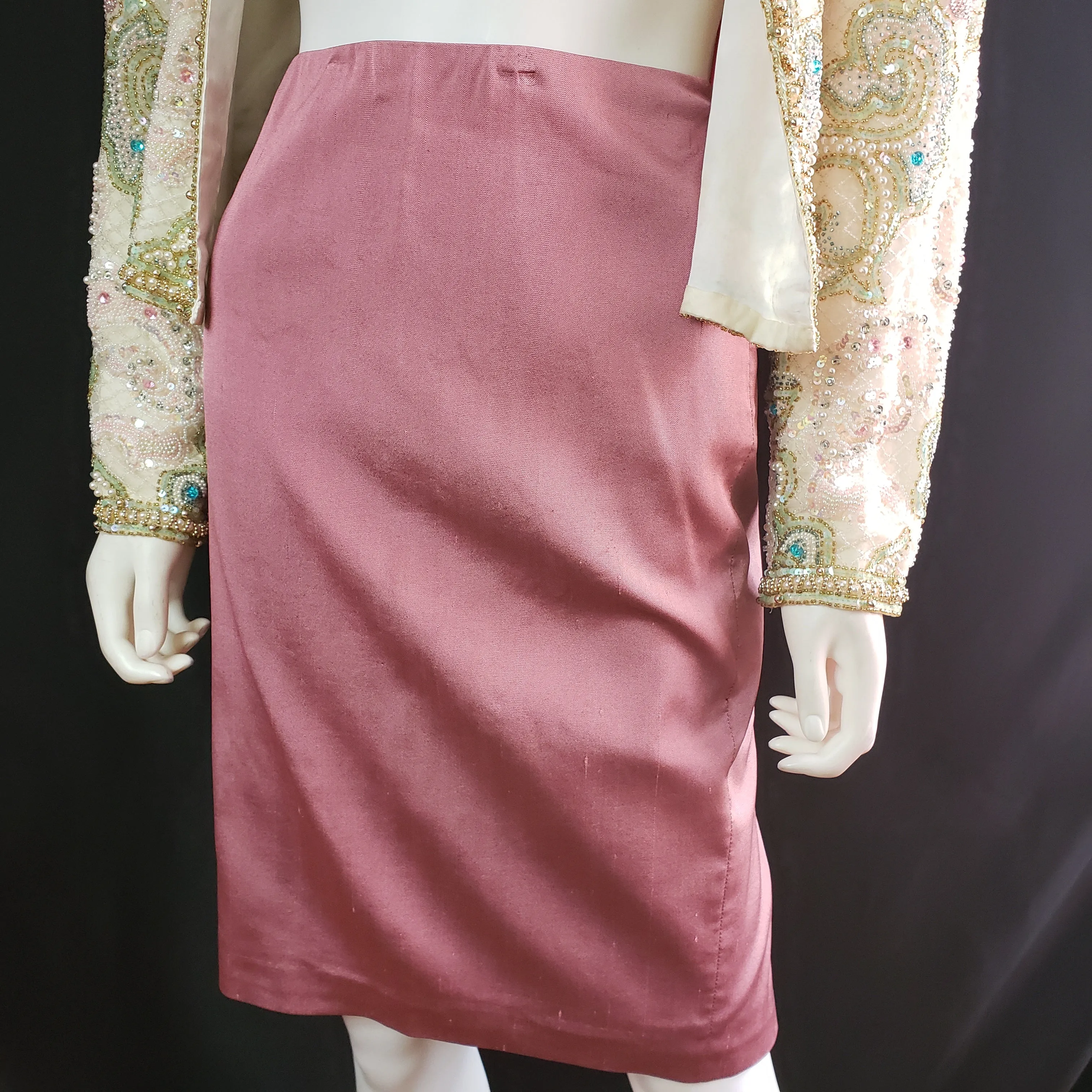 Versace Raw Silk Pink Pencil Skirt sz 40