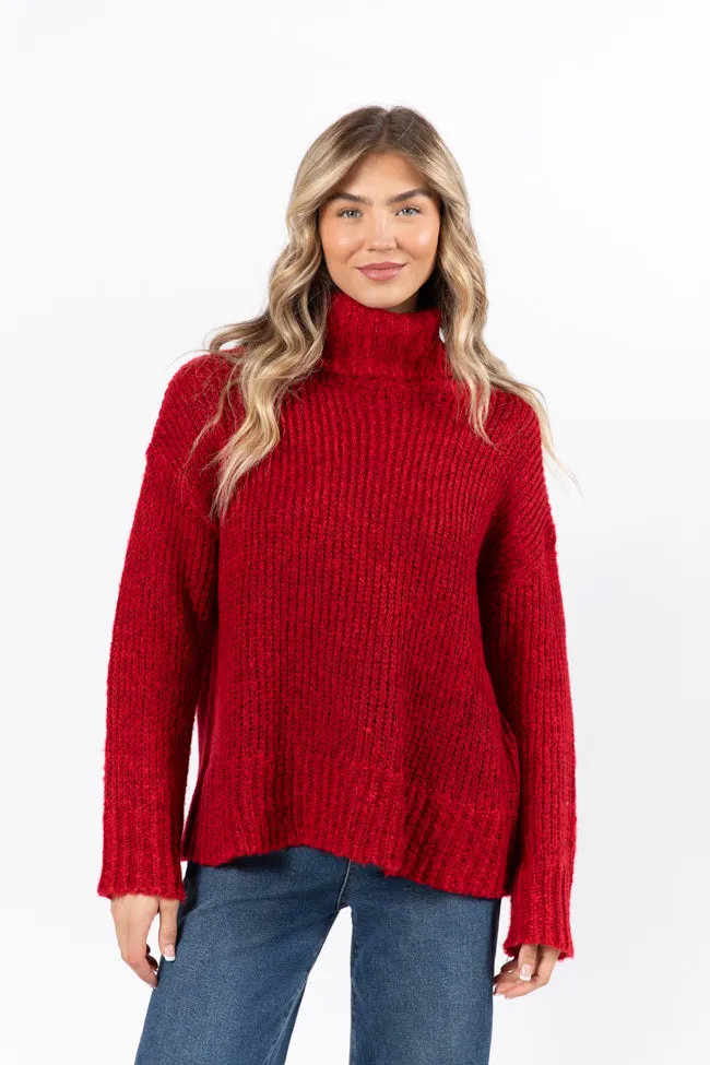 What I Need Red Fuzzy Oversized Turtleneck Sweater FINAL SALE