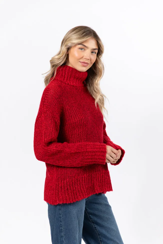 What I Need Red Fuzzy Oversized Turtleneck Sweater FINAL SALE